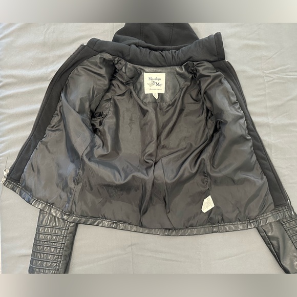 Maralyn & Me Black Faux Leather Jacket with Hood - Picture 3 of 14